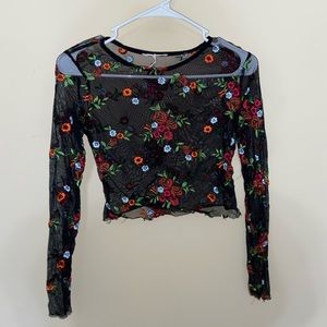 Urban Outfitters Embroidered Mesh Crop Top Size S
